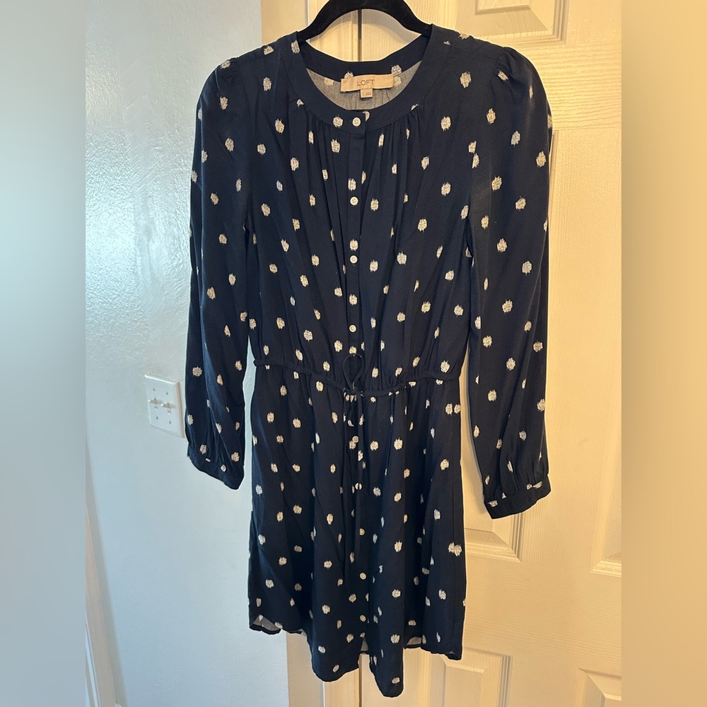 LOFT Navy Polka Dot Tunic Dress